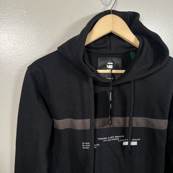 G Star Raw Logo Tape Hooded Sweater Sweatshirt Unisex Size XS Black Hoodie - Picture 6 of 15